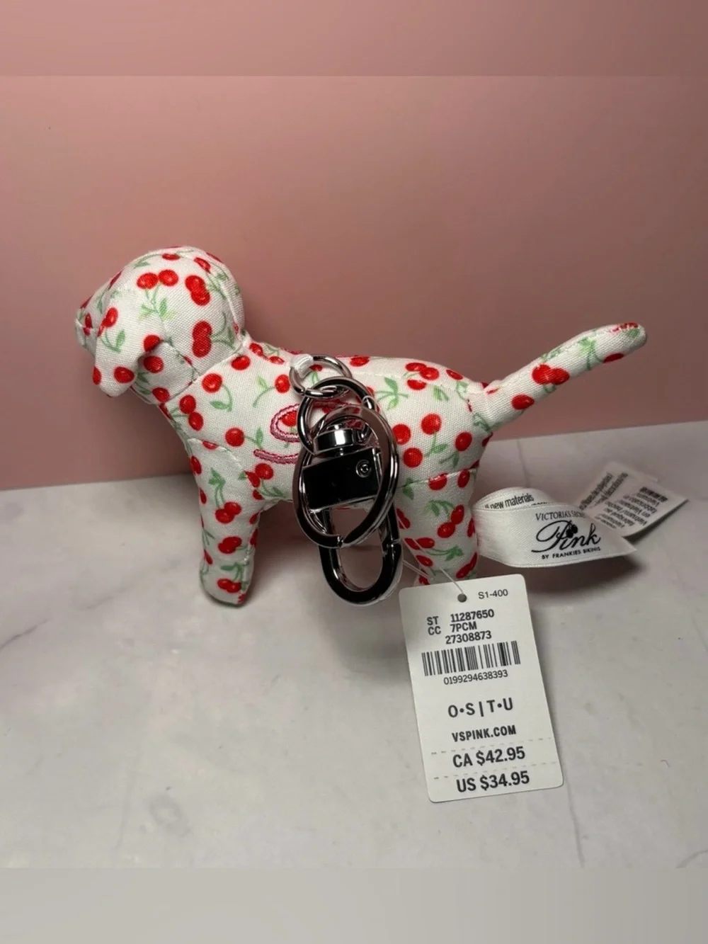 PINK by Frankies Bikinis Micro Dog Keychain Charm “Whimsy Cherries